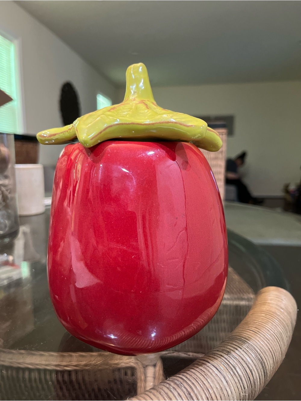 Vietri Red Ceramic Bell Pepper Canister with Green Stem Lid